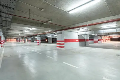 an empty parking lot in an empty parking garage at GRAND LUX view in Banja Luka