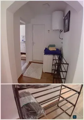 two pictures of a room with a bed in it at RelaxApartment in Tuzla