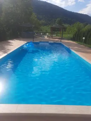 a large blue swimming pool with a gazebo at Arena 2 in Ripač