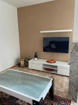 a living room with a large flat screen tv at Apartman Fad in Bihać