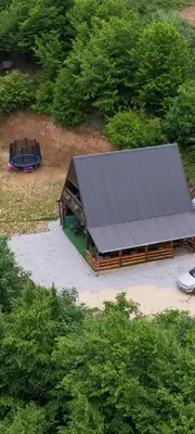 an overhead view of a house with a solar roof at Home of Peace at the top of the Pyramid Sun and Love in Visoko