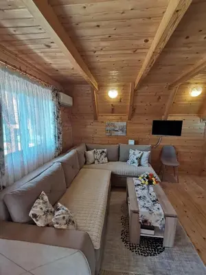 a living room with a couch and a tv at Brvnara N&N in Laktaši