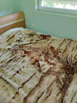 an unmade bed in a room with a window at Lillis Apartment in Ivišovo Greblje