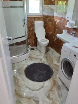 a bathroom with a toilet and a washing machine at Lillis Apartment in Ivišovo Greblje