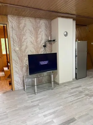 a flat screen tv on a wall in a living room at Planinska kuća Divna in Šišava