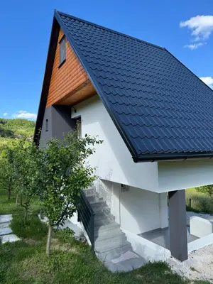 a house with a metal roof on top of it at Vikendica Malekin in Ripci