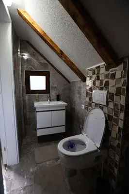 a bathroom with a toilet and a sink at Villa Ella in Bihać