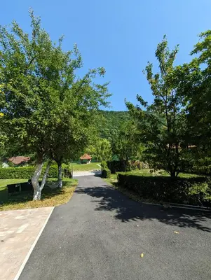 a road with trees on the sides of it at Vikendica Stella in Bihać