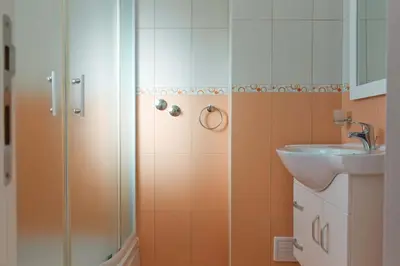 a bathroom with a shower and a sink at Kuća za odmor KUNA in Kupres