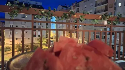 a view of a building from a balcony at 7th Sky in Banja Luka