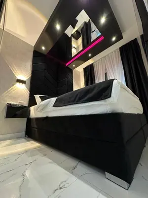 a bedroom with a large bed and a mirror at Apartment Aristos in Modriča