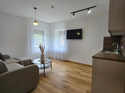 a living room with a couch and a table at Apartments NIM in Jajce