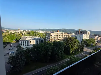 a view of a city with buildings and a street at Moments IV Banja Luka in Banja Luka