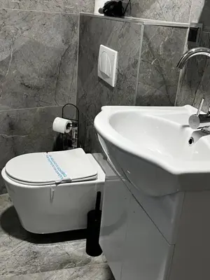 a bathroom with a toilet and a sink at Apartmani M&DŽ Bihać in Bihać