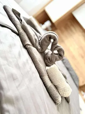 a close up of a white bed with a blanket at Bella LUX in Modriča