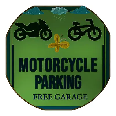 a green motorcycle parking sign with a bike on it at Apartman Mario in Tomislavgrad