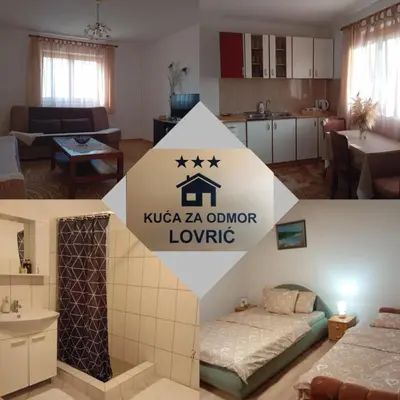 three pictures of a living room and a kitchen at Kuca za odmor Lovric