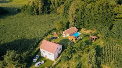 an aerial view of a house in a field at Kuca za odmor Lovric