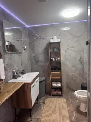 a bathroom with a sink and a toilet at Apartman Booem in Bihać