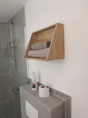 a bathroom with a toilet with a box on the wall at Guest House Puccallpah in Visoko