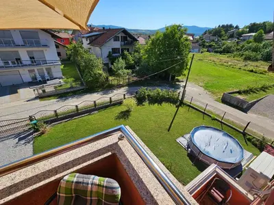 an aerial view of a yard with a bath tub at Apartman Una Paradies in Bihać