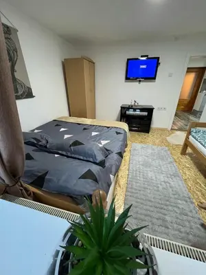 a living room with a bed and a flat screen tv at Stan na dan Apartman Durakovic in Cazin