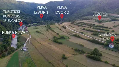 an overhead view of a field with a map at Vikendica Sara in Šipovo
