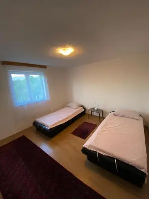 two beds in a room with two rugs at Anes House in Sokolac
