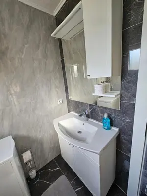 a bathroom with a white sink and a toilet at Deluxe House Aqua Una in Otoka