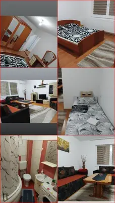 a collage of different pictures of a room at Dinn in Jajce