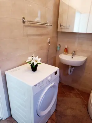 a bathroom with a washing machine and a sink at Apartman ARIS in Bosanska Krupa