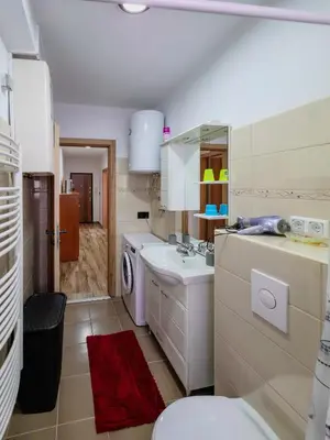 a small kitchen with a sink and a washing machine at Urban Nest in Jajce