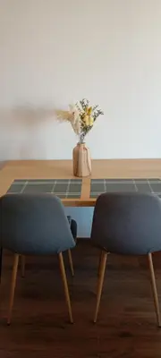 a table with two chairs and a vase of flowers at ALEXiS in Modriča