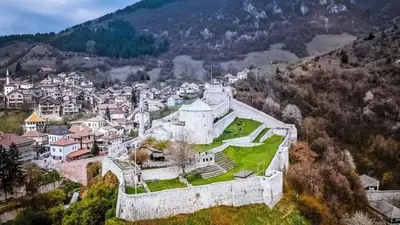 an aerial view of a castle on a mountain at Ali app in Travnik