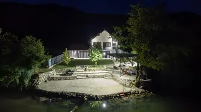 an aerial view of a house at night at Vikendica Šapat Sane, Prijedor