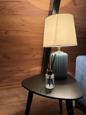 a lamp sitting on a table next to a couch at Villa Šašava in Bosanska Gradiška