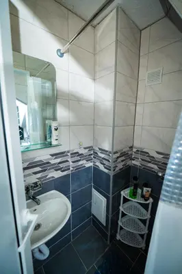 a bathroom with a sink and a shower at Villa Mostanica, Kozarska Dubica