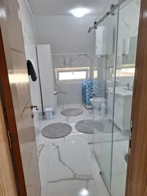 a bathroom with a glass shower and a sink at Holiday home Biskupici in Visoko