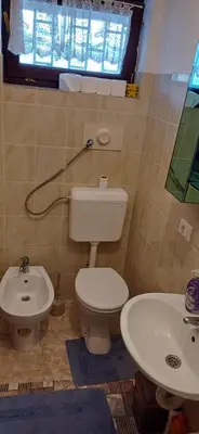 a bathroom with a toilet and a sink at Bella vista in Jajce
