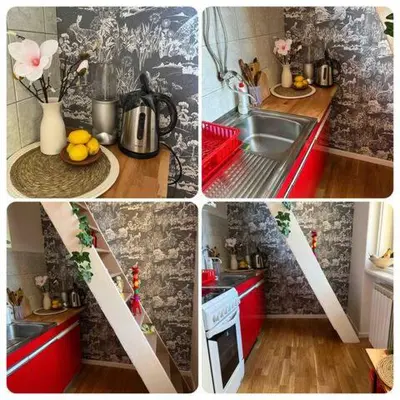 a collage of pictures of a kitchen with a sink at Cozy&Arty House with Garden&Parking- in the centre in Banja Luka