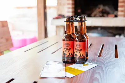two bottles of beer sitting on top of a table at Kuća s osmijehom in Livno