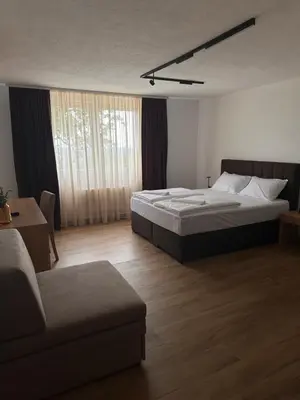 a bedroom with a bed and a chair and a couch at Hotel Fortuna in Gradačac