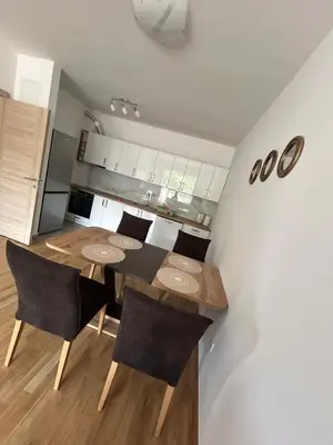 a kitchen with a table and chairs in a room at Apartment ALINA in Visoko