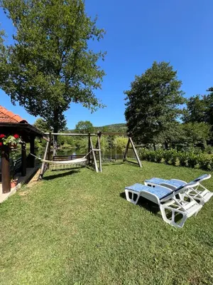 a swing set in the grass in a yard at Villa Emilija Krupa na Vrbasu