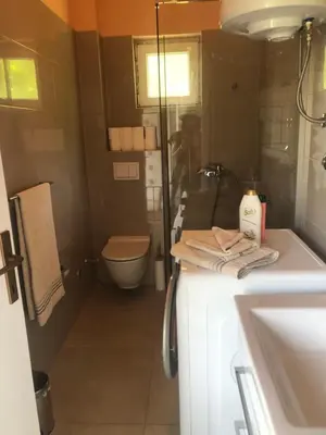 a bathroom with a shower and a toilet and a sink at Apartment Medi in Visoko
