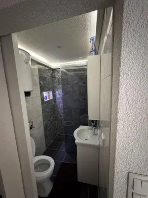 a small bathroom with a toilet and a sink at Luxury Apartman Dzafic in Sanski most