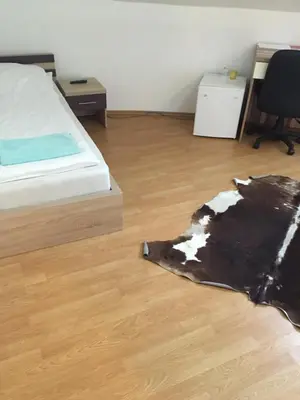 a bedroom with a bed and a wooden floor at City Bridge Guest House in Bihać