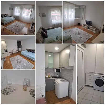 a collage of four pictures of a room at Apartman TEA in Ivišovo Greblje
