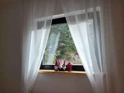 a window with two stuffed animals sitting on a window sill at Friends 2 Vlašić in Vlasic