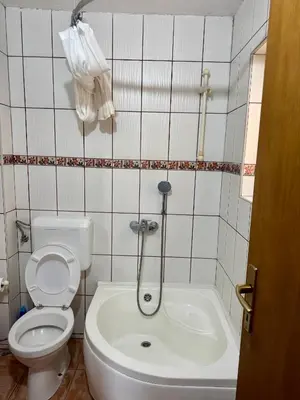 a bathroom with a toilet and a tub and a sink at New Hill house in Visoko